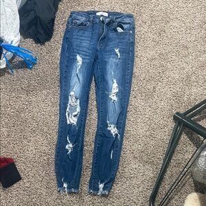 Women's Blue Distressed Skinny Jeans